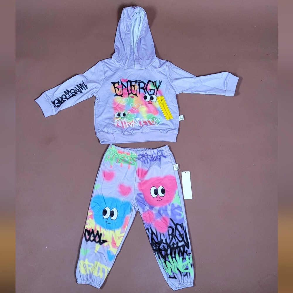 SHEIN Kids Graffiti Sweatpants & Hoodie Set - Multicolor